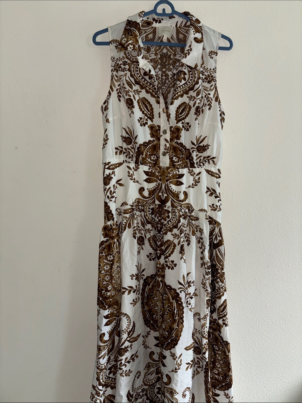 Parker Sleeveless Maxi Dress in White and Brown Paisley